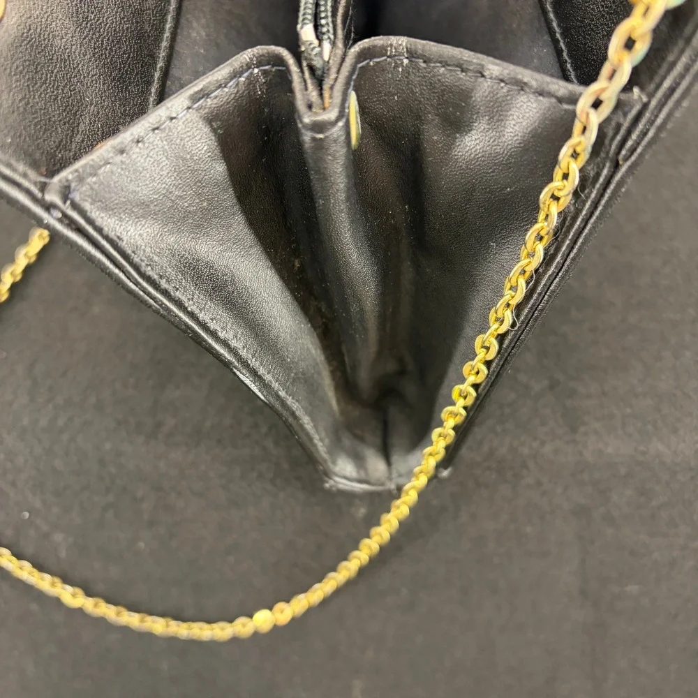 Black Leather Clutch Vintage Cuero Vaca Chain Purse Gold Logo Handbag Argentina
